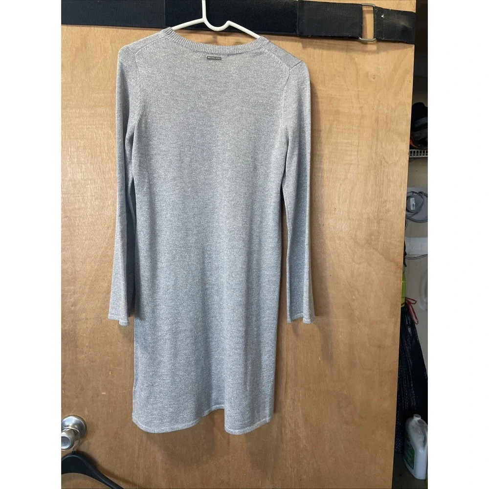 Michael Kors Silver‎ Sparkle Sweater Dress Size Small Flared Sleeves And Hem